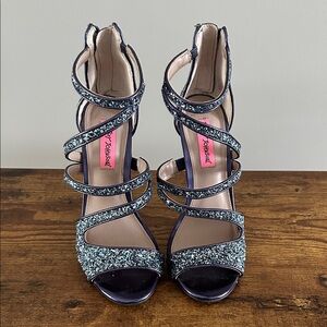 Betsey Johnson Blue Glitter Strappy Heels